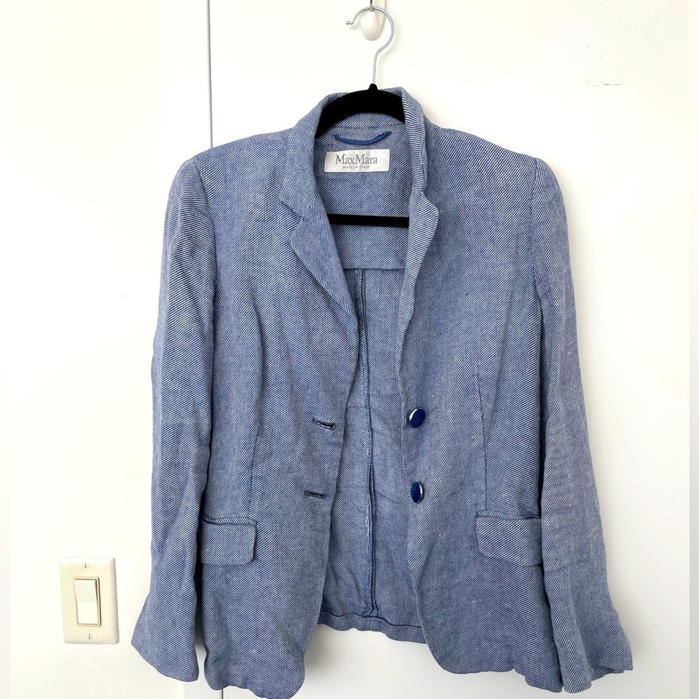 Max Mara women periwinkle linen blazer jacket